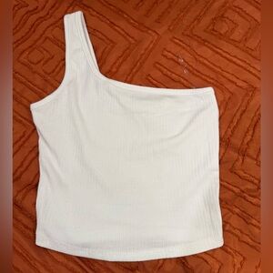 Bozzolo White Ribbed Asymmetrical Crop Top Size Small